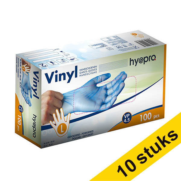 HY@PRO Aanbieding: 10x HY@PRO Vinyl handschoenen L gepoederd blauw (4,5 gram, 24 cm, 100 stuks)  SHY00241 - 1