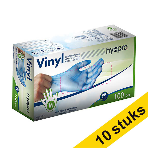 HY@PRO Aanbieding: 10x HY@PRO Vinyl handschoenen M gepoederd blauw (4,5 gram, 24 cm, 100 stuks)  SHY00239 - 1