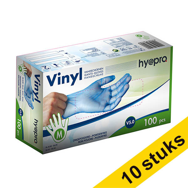 HY@PRO Aanbieding: 10x HY@PRO Vinyl handschoenen M poedervrij blauw (5 gram, 24 cm, 100 stuks)  SHY00255 - 1