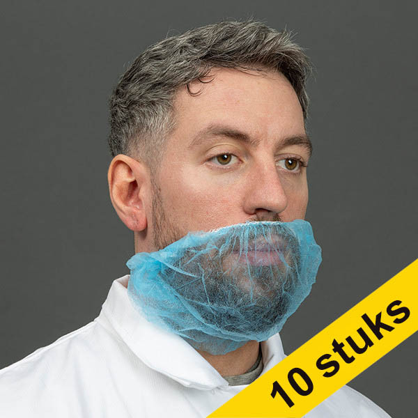 Aanbieding: 10x HY@PRO non-woven baardmasker met oorelastieken blauw (45 cm, 100 stuks) SHY00485 - 1