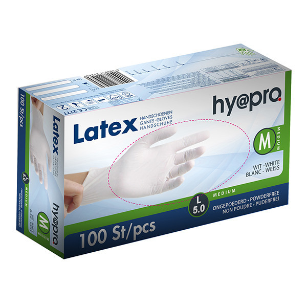 HY@PRO Latex handschoenen M poedervrij wit (5 gram, 24 cm, 100 stuks)  SHY00206 - 1