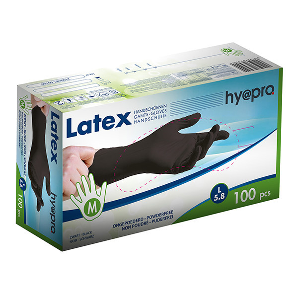 HY@PRO Latex handschoenen M poedervrij zwart (5,8 gram, 24 cm, 100 stuks)  SHY00214 - 1