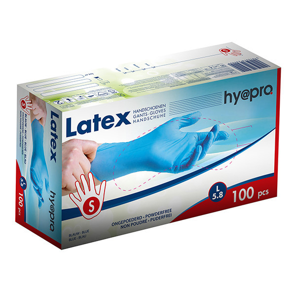 HY@PRO Latex handschoenen S poedervrij blauw (5,8 gram, 24 cm, 100 stuks)  SHY00220 - 1
