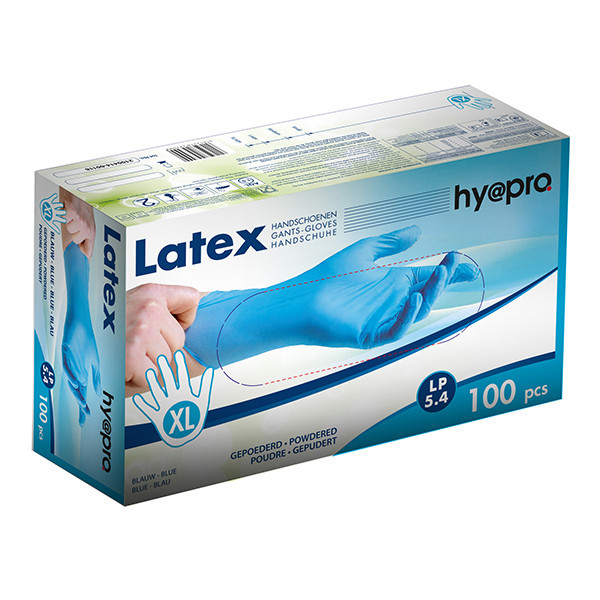 HY@PRO Latex handschoenen XL gepoederd blauw (5,4 gram, 24 cm, 100 stuks)  SHY00202 - 1