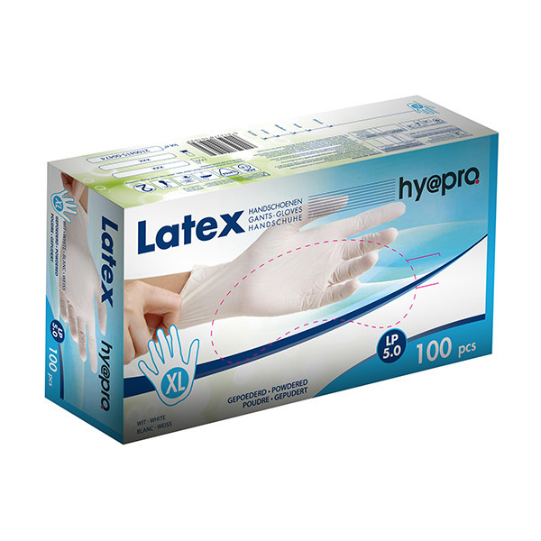 HY@PRO Latex handschoenen XL gepoederd wit (5 gram, 24 cm, 100 stuks)  SHY00194 - 1