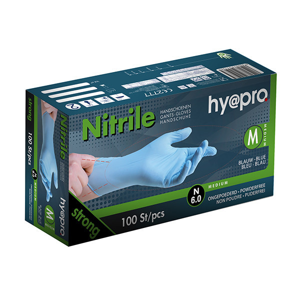 HY@PRO Nitril handschoenen M poedervrij blauw (6 gram, 24 cm, 100 stuks)  SHY00130 - 1
