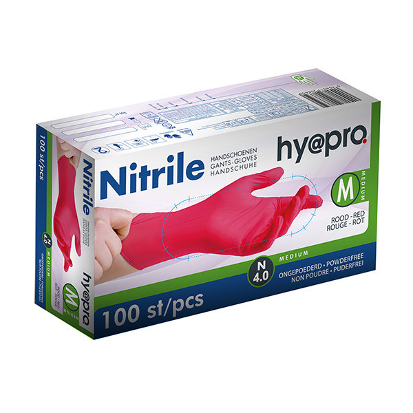 HY@PRO Nitril handschoenen M poedervrij rood (4 gram, 24 cm, 100 stuks)  SHY00114 - 1