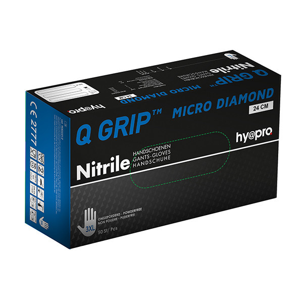 HY@PRO Q Grip Micro Diamond Nitril handschoenen XXXL poedervrij blauw (24 cm, 50 stuks)  SHY00174 - 1