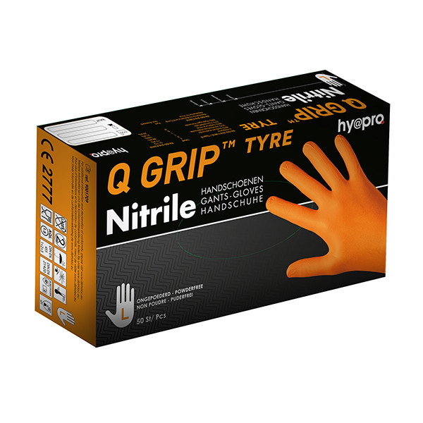 HY@PRO Q Grip Tyre Nitril handschoenen L poedervrij oranje (24 cm, 50 stuks) SHY00148 - 1