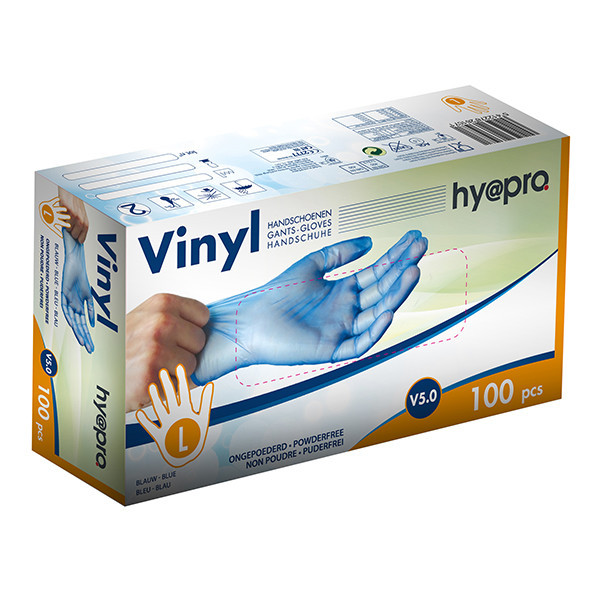 HY@PRO Vinyl handschoenen L poedervrij blauw (5 gram, 24 cm, 100 stuks)  SHY00256 - 1