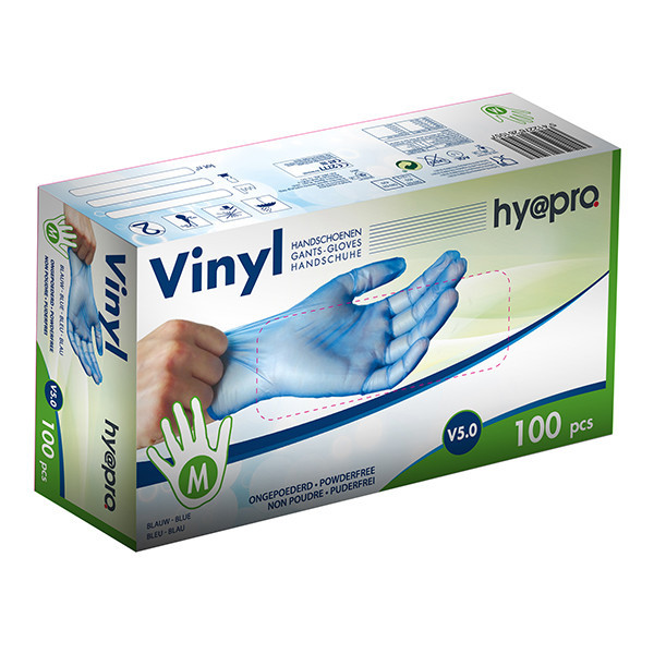 HY@PRO Vinyl handschoenen M poedervrij blauw (5 gram, 24 cm, 100 stuks)  SHY00254 - 1