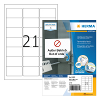 Herma 10301 verwijderbare etiketten A4 63,5 x 38,1 mm wit (2100 etiketten) 10301 230609