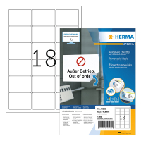 Herma 10302 verwijderbare etiketten A4 63,5 x 46,6 mm wit (1800 etiketten) 10302 230625