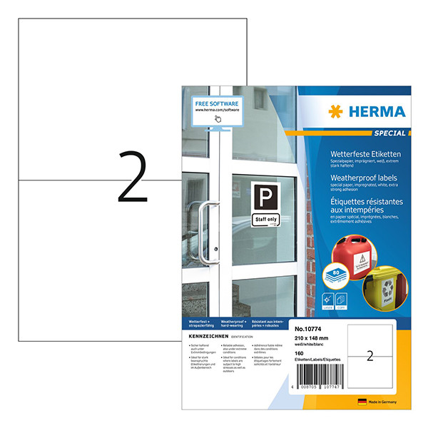 Herma 10774 weersbestendige geïmpregneerde etiketten A4 210 x 148 mm (160 etiketten) 230733 - 1
