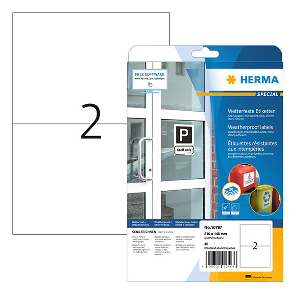 Herma 10797 weersbestendige geïmpregneerde etiketten A4 210 x 148 mm (40 etiketten) 230736 - 1