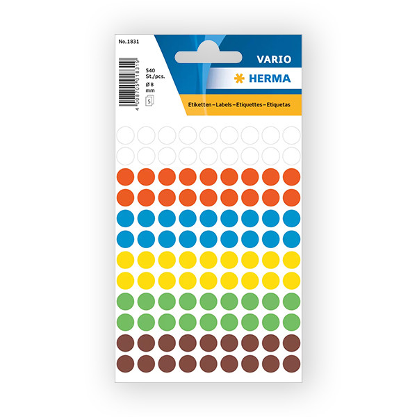 Herma 1831 markeringspunten Ø 8 mm rond assorti (540 etiketten) 1831 360163 - 1