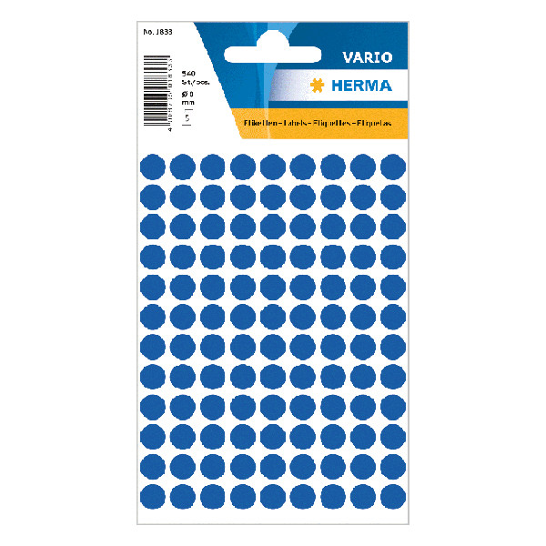 Herma 1833 markeringspunten Ø 8 mm rond donkerblauw (540 etiketten) 1833 230416 - 1