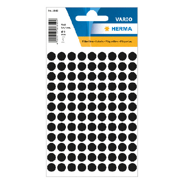 Herma 1849 markeringspunten Ø 8 mm rond zwart (540 etiketten) 1849 230422 - 1