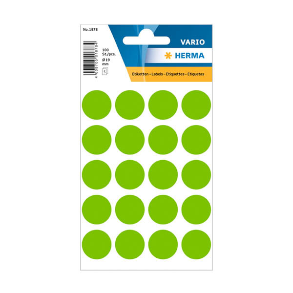 Herma 1878 markeringspunten Ø 19 mm fluorgroen (100 etiketten) 1878 230991 - 1