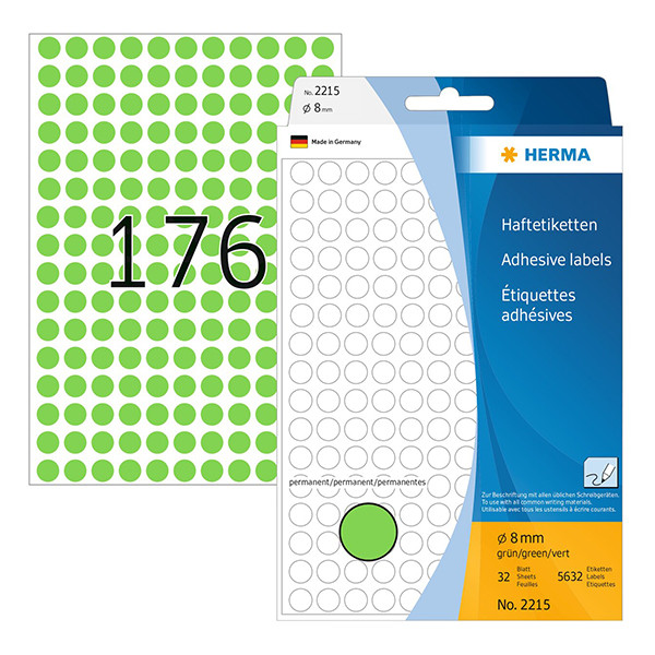 Herma 2215 multifunctionele etiketten Ø 8 mm rond groen (5.632 etiketten) 2215 230721 - 1