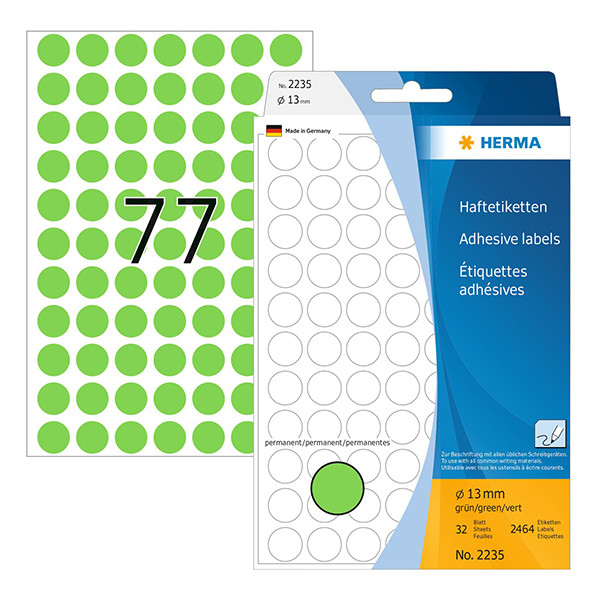 Herma 2235 multifunctionele etiketten Ø 13 mm rond groen (2.464 etiketten) 2235 230702 - 1