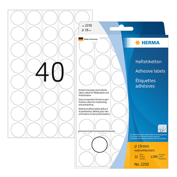 Herma 2250 markeringspunten Ø 19 mm rond wit (1280 etiketten) 230710 - 1