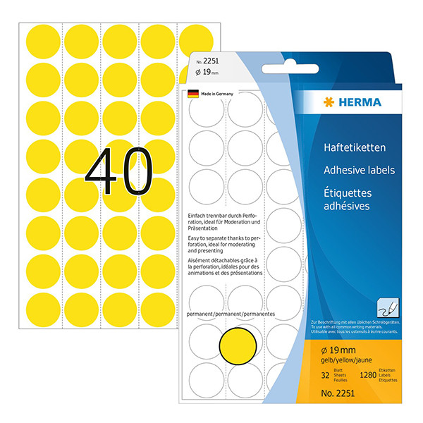 Herma 2251 markeringspunten Ø 19 mm rond geel (1280 etiketten) 230707 - 1