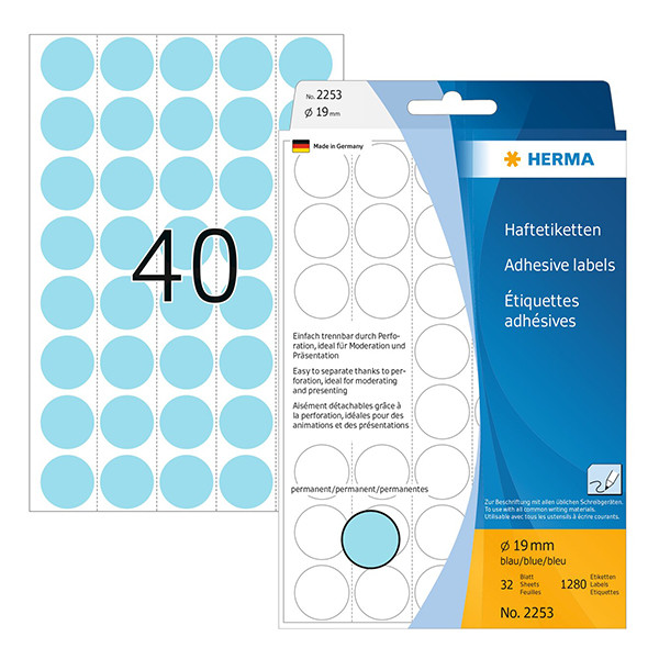 Herma 2253 markeringspunten Ø 19 mm rond blauw (1280 etiketten) 230706 - 1