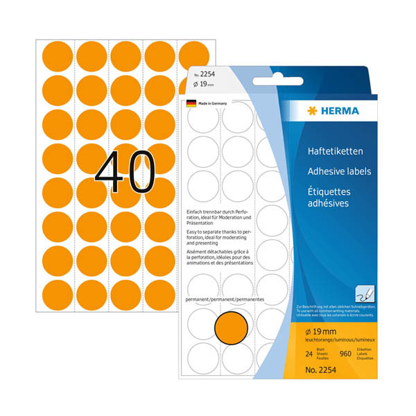 Herma 2254 markeringspunten Ø 19 mm fluor-oranje (960 etiketten) 2254 230922 - 1