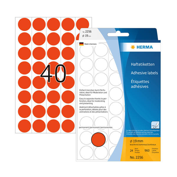Herma 2256 markeringspunten Ø 19 mm fluorrood (960 etiketten) 2256 230923 - 1
