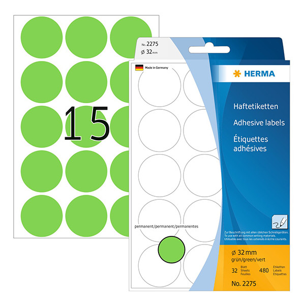 Herma 2275 markeringspunten Ø 32 mm groen (480 etiketten) 2275 230715 - 1