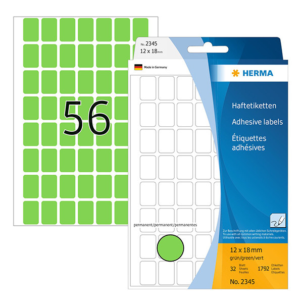 Herma 2345 multifunctionele etiketten 12 x 18 mm groen (1792 etiketten) 230660 - 1