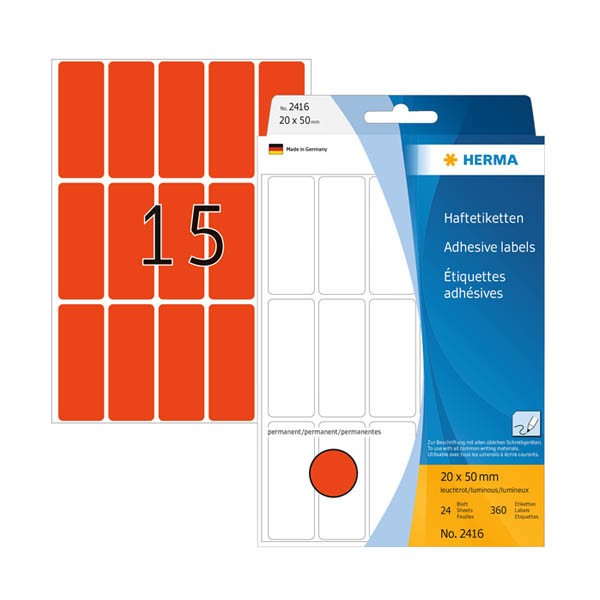 Herma 2416 multifunctionele etiketten 20 x 50 mm fluorrood (360 etiketten) 2416 230920 - 1