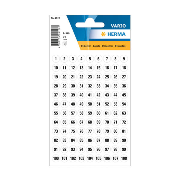Herma 4128 1 t/m 540 etiketten ø 8 mm wit/zwart (540 etiketten) 4128 360159 - 1