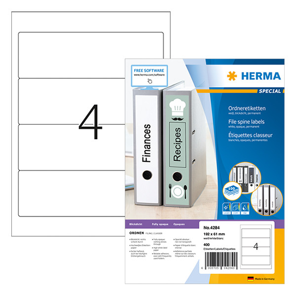 Herma 4284 Premium etiketten voor classeurs A4 192 x 61 mm wit (400 etiketten) 4284 230472 - 1