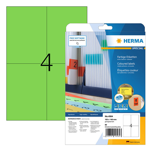 Herma 4564 verwijderbare etiketten A4 105 x 148 mm groen (80 etiketten) 230798 - 1