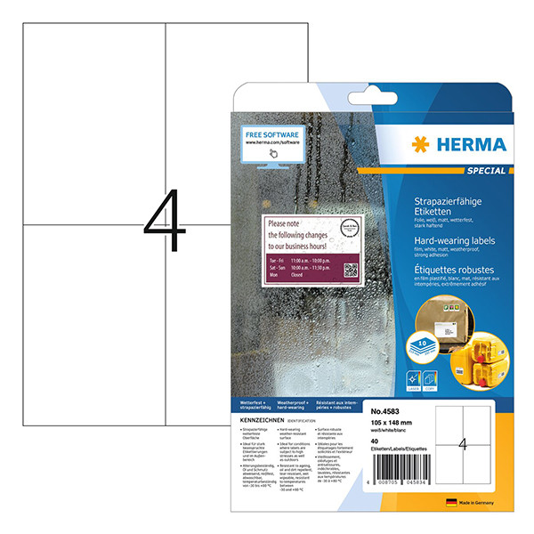 Herma 4583 weersbestendige folie etiketten A4 105 x 148 mm wit (40 etiketten) 230747 - 1