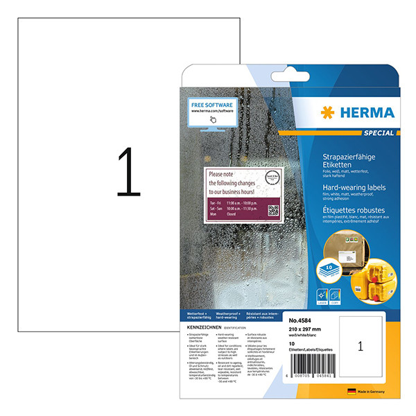 Herma 4584 weersbestendige folie etiketten A4 210 x 297 mm wit (10 etiketten) 230748 - 1
