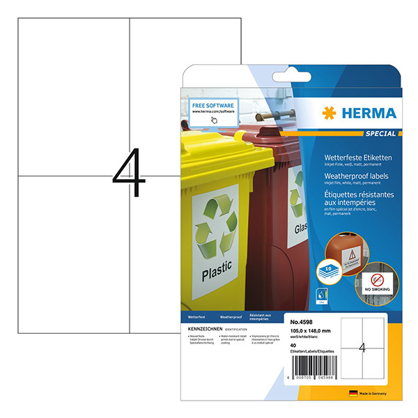 Herma 4598 weersbestendige inkjet etiketten A4 105 x 148 mm wit (40 etiketten) 230761 - 1