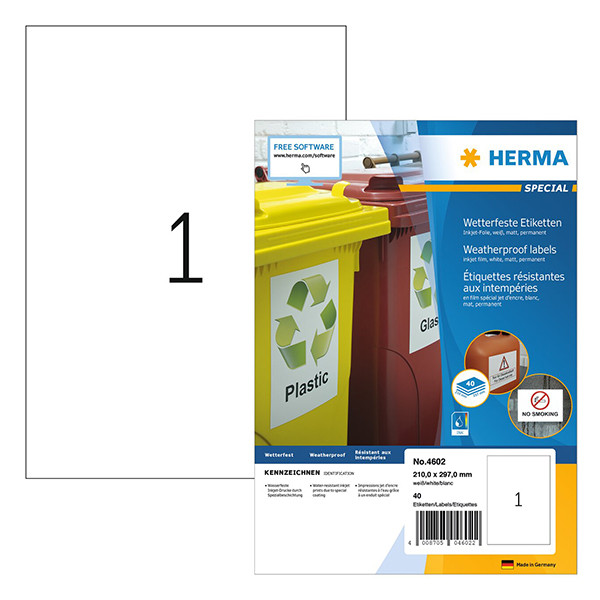 Herma 4602 weersbestendige inkjet etiketten A4 210 x 297 mm wit (40 etiketten) 230744 - 1