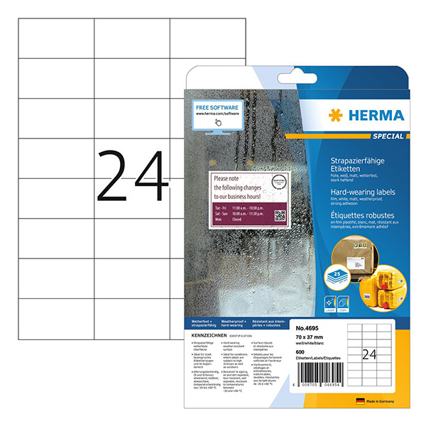 Herma 4695 weersbestendige folie etiketten A4 70 x 37 mm wit (600 etiketten) 230760 - 1
