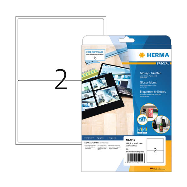 Herma 4915 hoogglanzende etiketten A4 199,6 x 143,5 mm wit (50 etiketten) 4915 230864 - 1