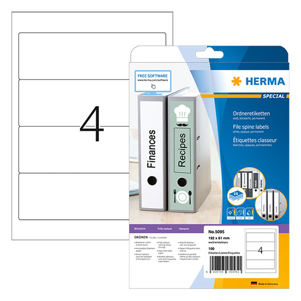 Herma 5095 etiketten voor classeur A4 192 x 61 mm wit (100 etiketten) 5095 230526 - 1