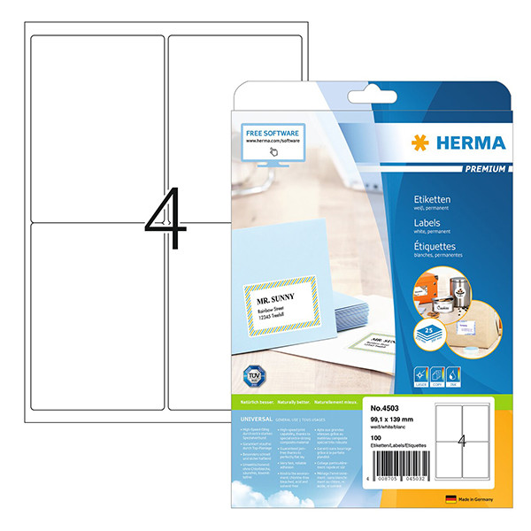 Herma Premium 4503 permanent hechtende etiketten A4 99,1 x 139 mm wit (100 etiketten) 4503 230603 - 1