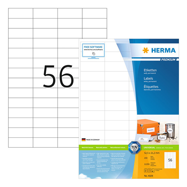 Herma Premium 4609 permanent hechtende etiketten A4 52,5 x 21,2 mm wit (11.200 etiketten) 4609 230573 - 1
