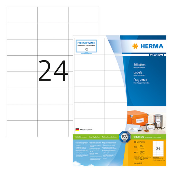 Herma Premium 4615 permanent hechtende etiketten A4 70 x 37 mm wit (4800 etiketten) 4615 230513 - 1