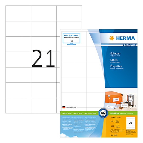 Herma Premium 4616 permanent hechtende etiketten A4 70 x 42,3 mm wit (4200 etiketten) 4616 230514 - 1
