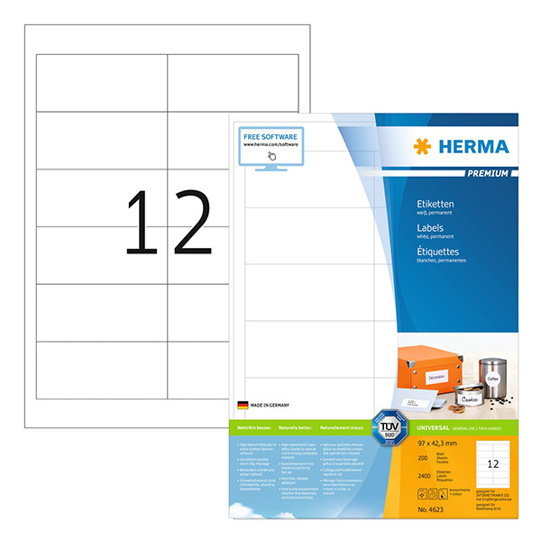 Herma Premium 4623 permanent hechtende etiketten A4 97 x 42,3 mm wit (2400 etiketten) 230585 - 1