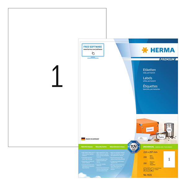 Herma Premium 4631 permanent hechtende etiketten A4 210 x 297 mm wit (200 etiketten) 4631 230569 - 1