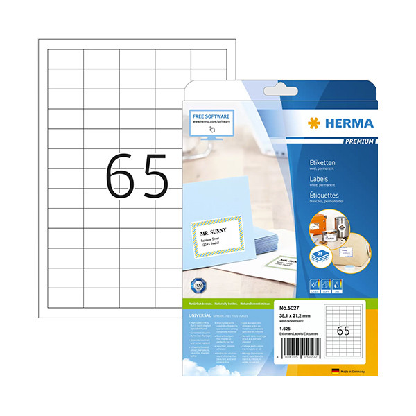 Herma Premium 5027 permanent hechtende etiketten 38,1 x 21,2 mm wit (1625 etiketten) 5027 230410 - 1
